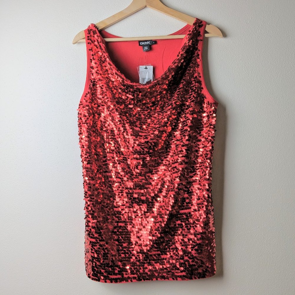 DKNY Red Sequined Top Size S NWT